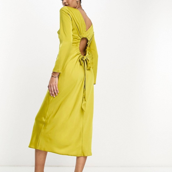 Chartreuse silk midi dress - Picture 2 of 3